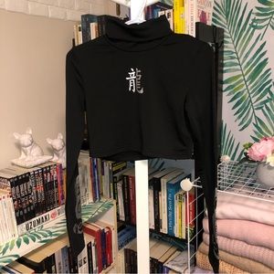 SHEIN | Highneck Cropped Long Sleeve Shirt With Dragon | Black